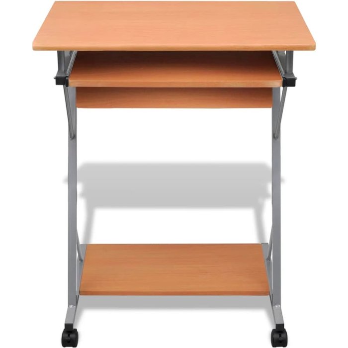 Escritorio compacto de ordenador con bandeja de teclado marrón - comfortxl