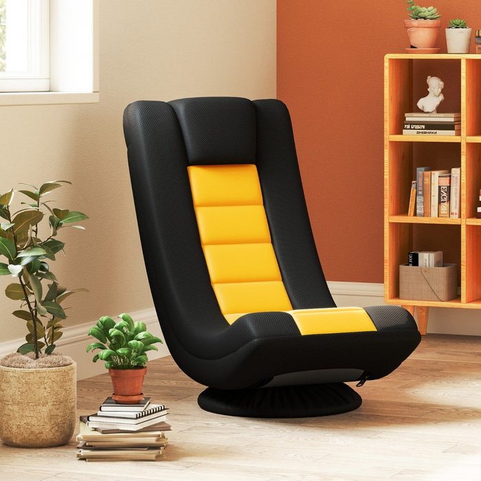 Sillón gaming giratorio 360° plegable 4 posiciones con apoyo lumbar amarillo