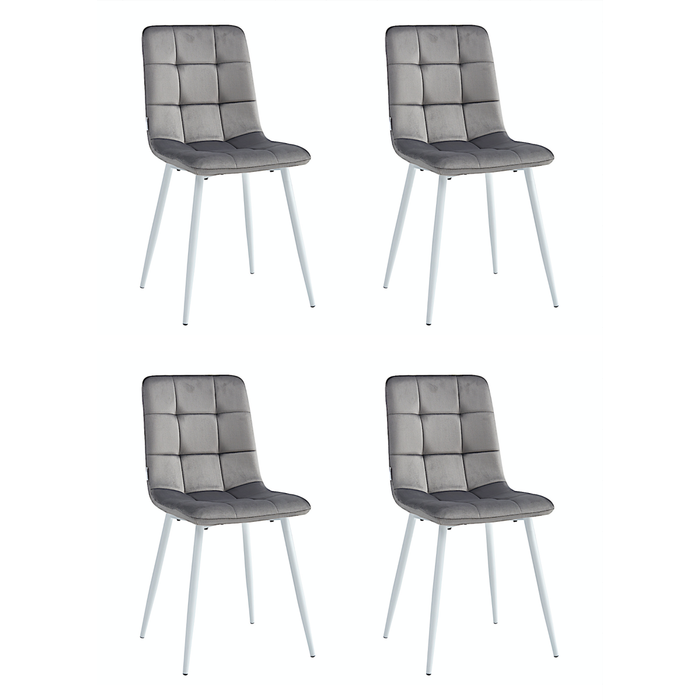 Pack 4 sillas de comedor chile gris tejido terciopelo con patas de metal blanco