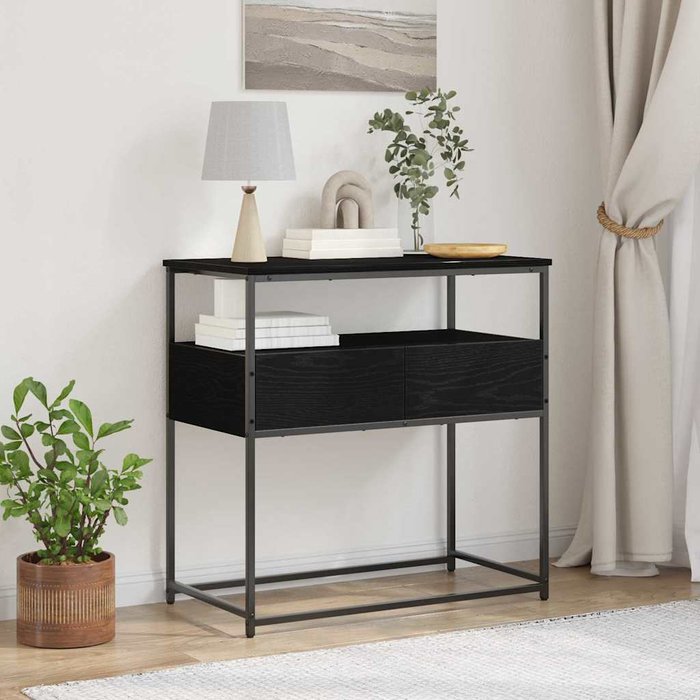 Mesa consola con cajón con estante roble negro 75 x 40 x 75 cm