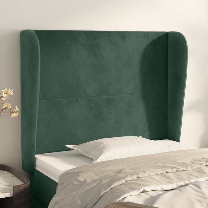Cabecero con orejas de terciopelo verde oscuro 83x23x118/128 cm - comfortxl