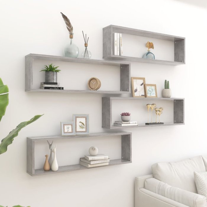 Estantes cúbicos de pared 4 piezas gris hormigón 100x15x30 cm aglomerado