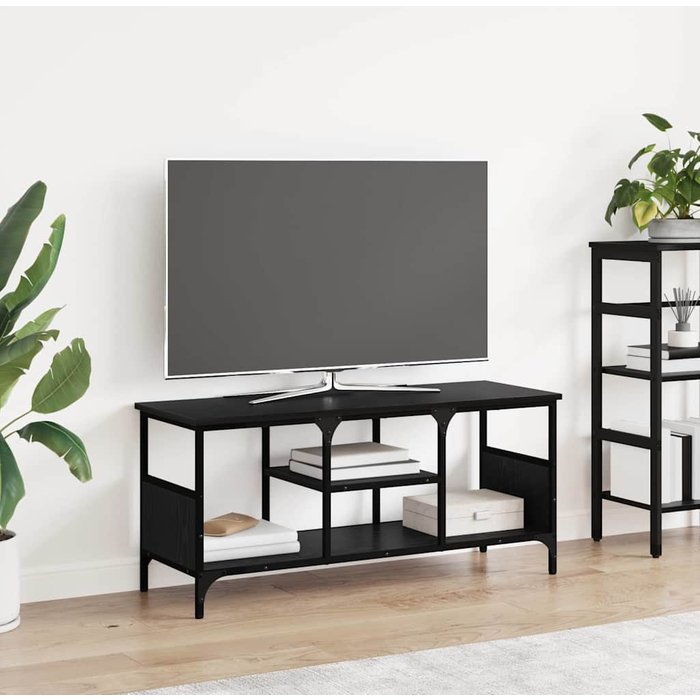 Mueble de tv, roble negro, 100 x 35 x 45 cm, madera de ingeniería y hierro