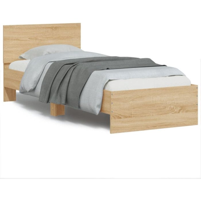 Vidaxl estructura de cama cabecero luces led roble sonoma 90x190 cm