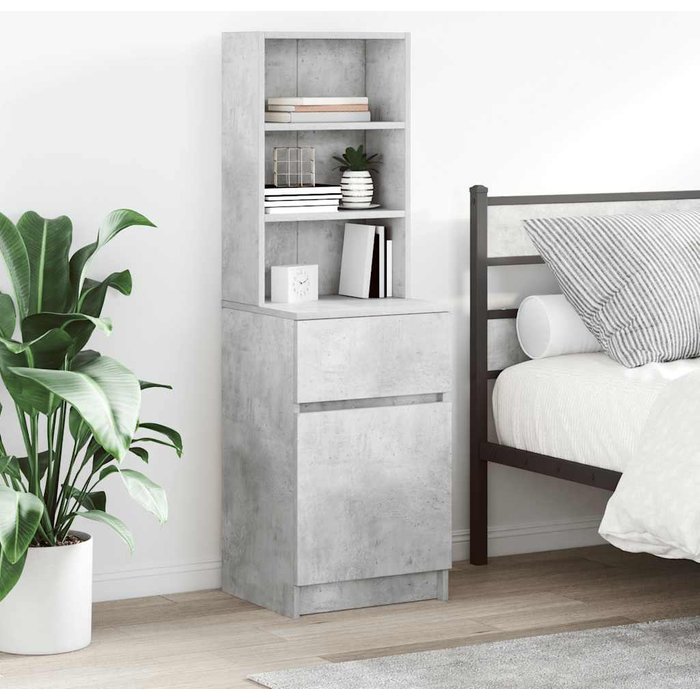 Mesita de noche gris hormigón 39x35x125 cm madera de ingeniería