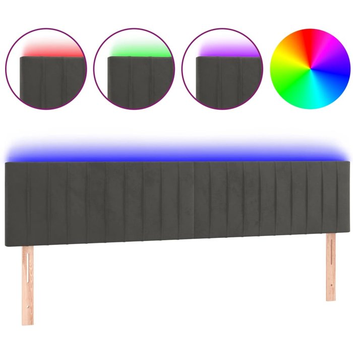 Cabecero cama - mueble cabecero con led de terciopelo gris oscuro 200x5x78/88 cm