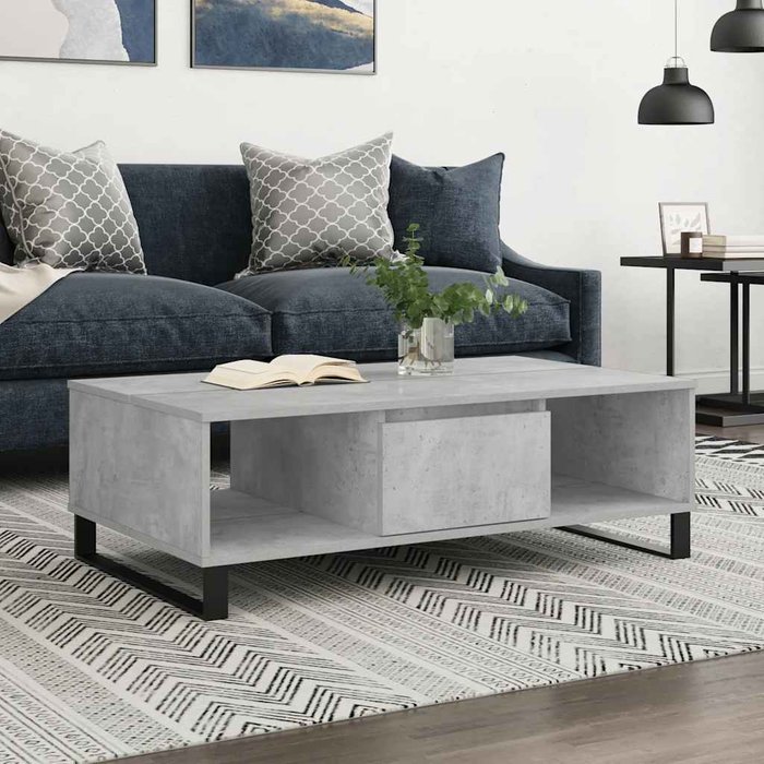 Mesa de centro de madera de ingeniería gris hormigón, 104x60x35 cm