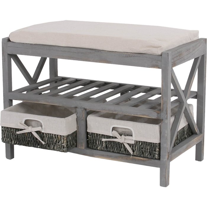 Banco zapatero con cajones estilo vintage shabby 45 x 65 x 34 cm gris 04_0005160