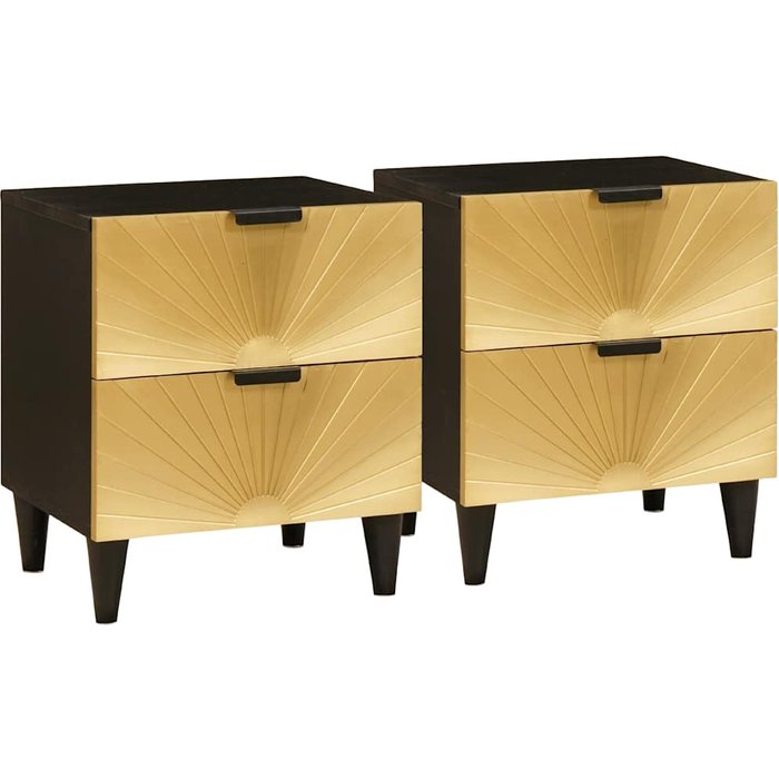 Vidaxl mesa de noche con cajón 2 pcs negro y dorado 40 x 33.5 x 46 cm