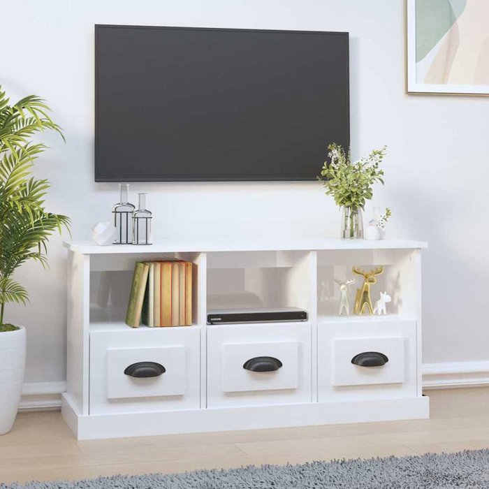 Mueble de tv blanco de alto brillo, 100x35x50 cm, madera de ingeniería