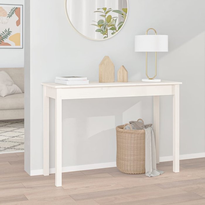 Consola blanca, 110x40x75 cm, madera maciza de pino.