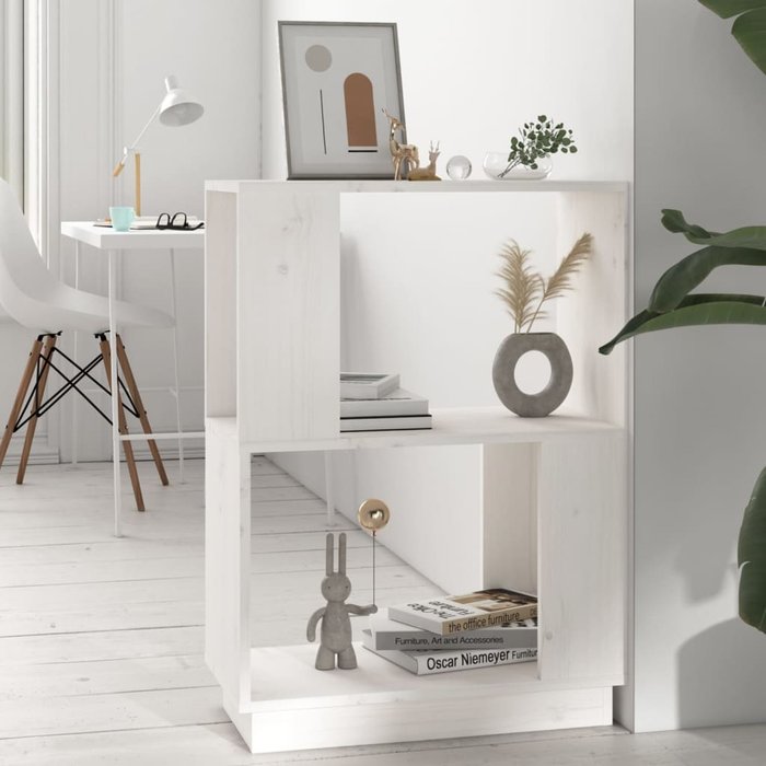 Estantería/separador de ambientes blanco de 51x25x70 cm, pino macizo. - pangivo