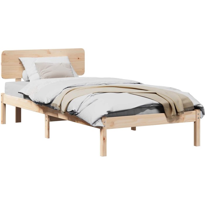 Estructura de cama con cabecero, acabado natural, 75 x 190 cm, pino macizo