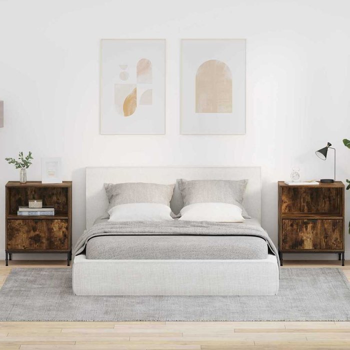 Vidaxl mesas de noche con cajón 2 pcs roble ahumado 49 x 36 x 61 cm