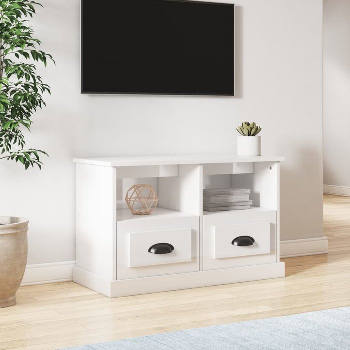 Mueble de tv madera contrachapada blanco brillo 80x35x50 cm - comfortxl