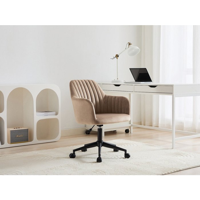 Silla de escritorio - terciopelo - beige y negro - altura ajustable - eleana