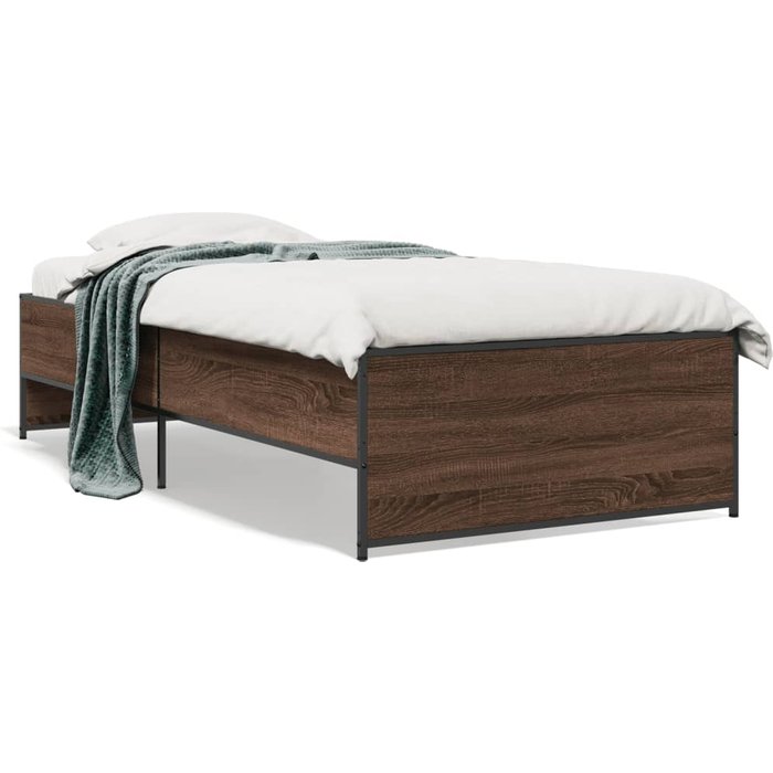 Estructura cama madera ingeniería metal roble marrón 75x190 cm — comfortxl