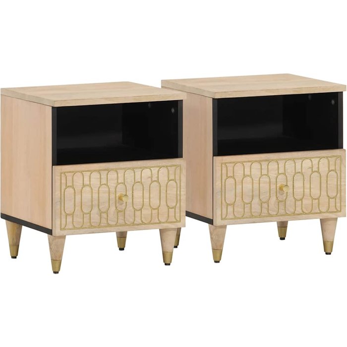 Mesitas de noche de 2 piezas, 40x33x46 cm, madera maciza de mango. - pangivo