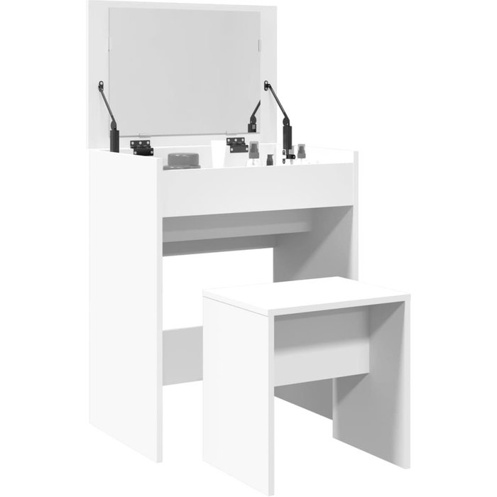 Tocador y taburete, blanco, 60x40x113,5 cm