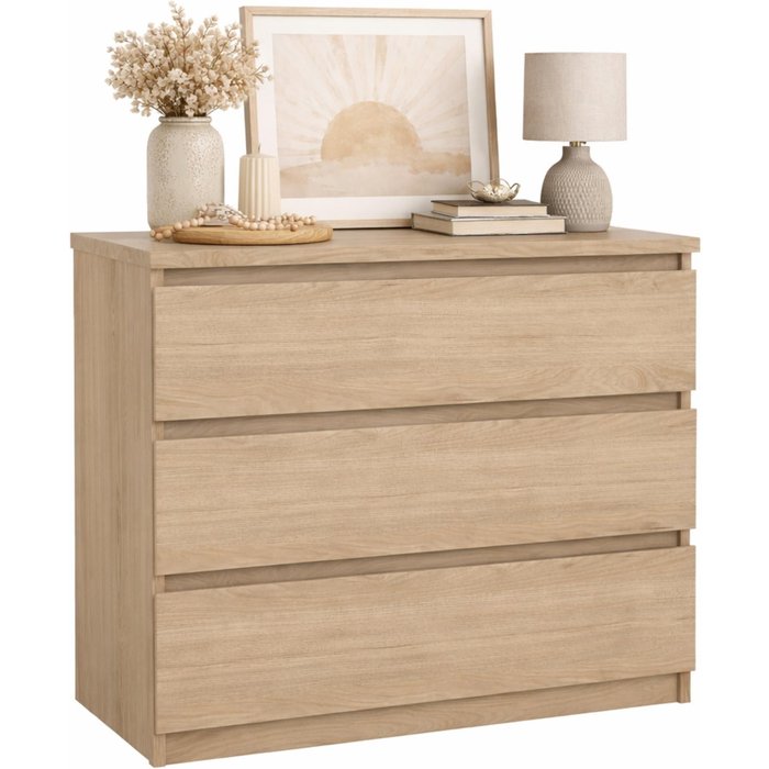 Cómoda cajonera dormitorio sil oak con 3 cajones jackson hickory 77x50x71 cm