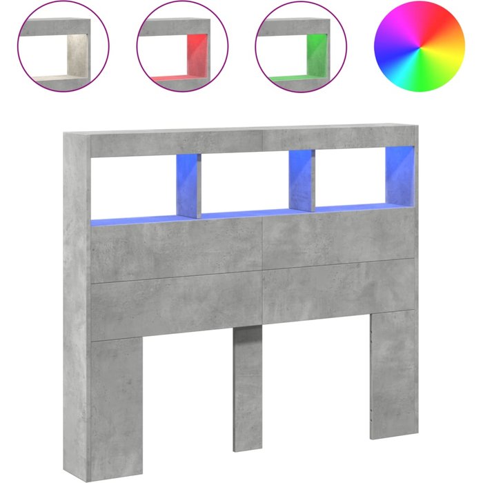 Cabecero de cama - mueble cabecero con luz led gris hormigón 100x17x102 cm