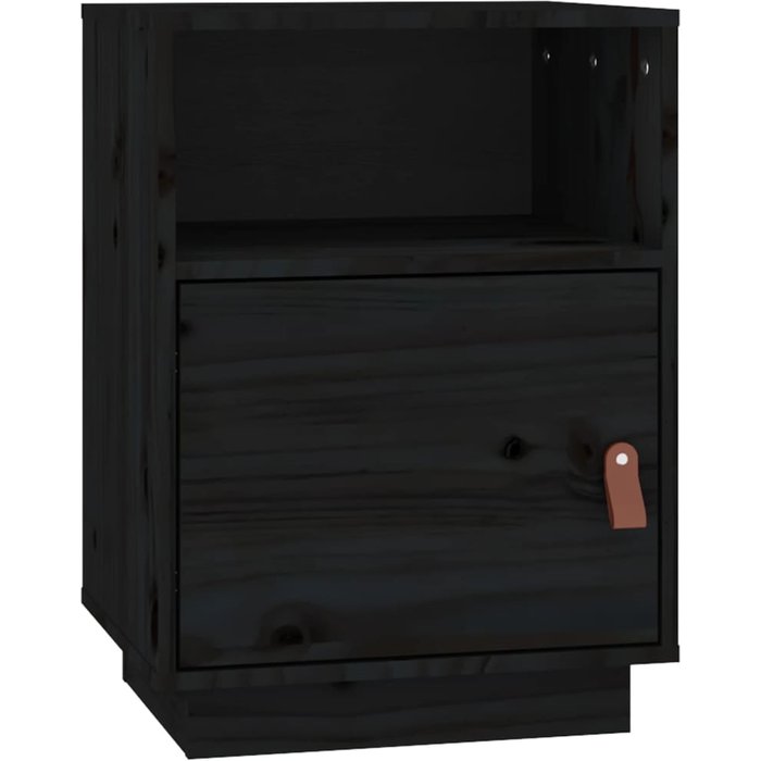 Mesita de noche negra 40x34x55 cm madera maciza de pino