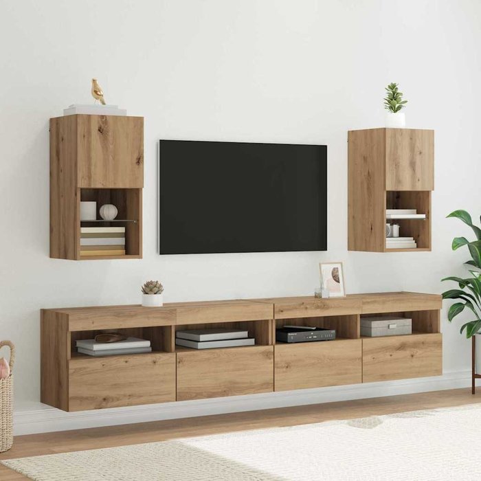 Muebles de tv de pared, 2 piezas, roble artesanal, 30,5 x 30 x 60 cm