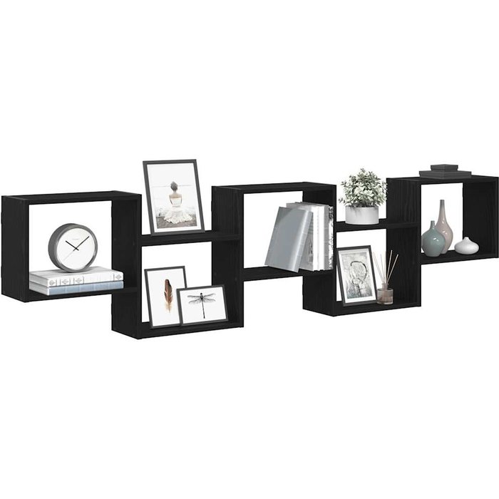 Estante cubo de pared 5 compartimentos madera contrachapada negra