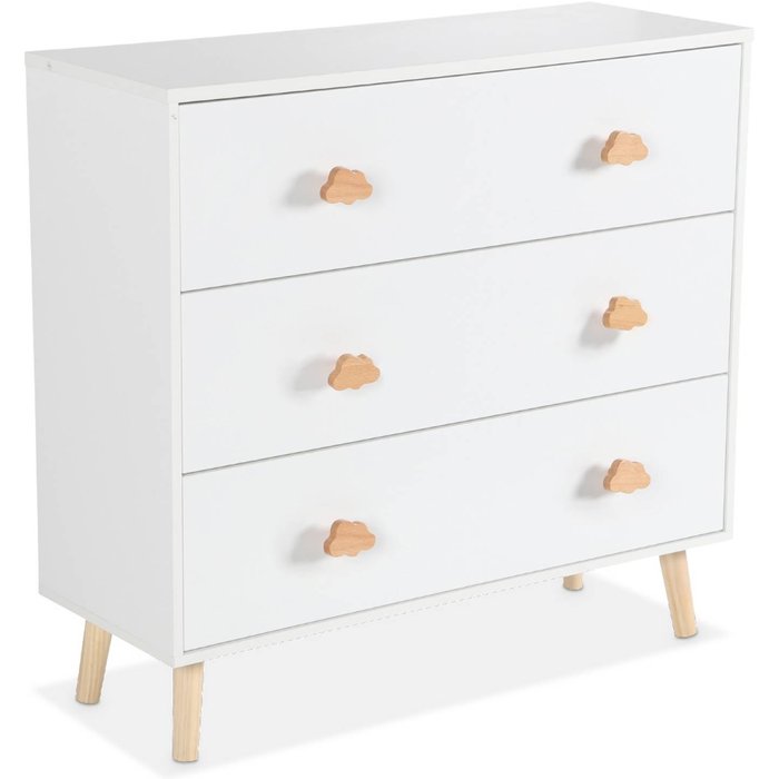 Cómoda infantil, 3 cajones, nephos, blanco, 80x30x75.7 cm