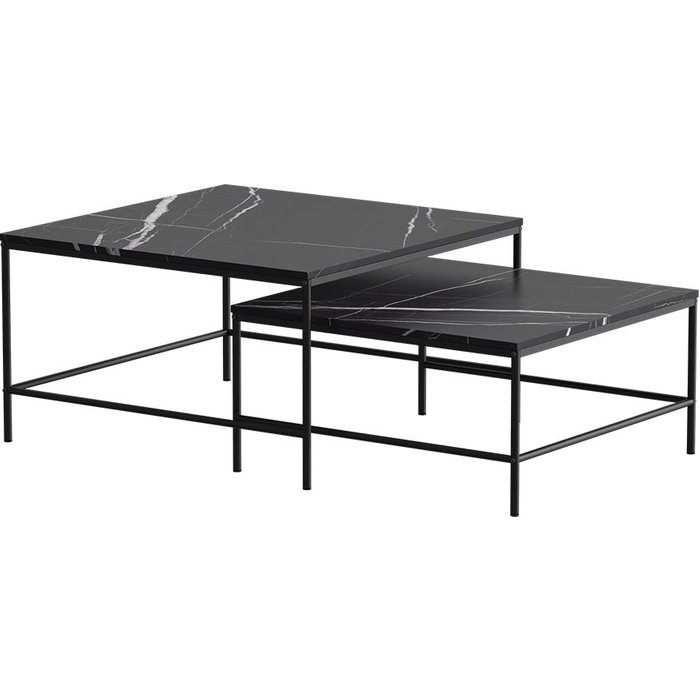 Vicco conjunto de mesas de centro ramio, mármol negro, 80 x 80 cm 2 partes