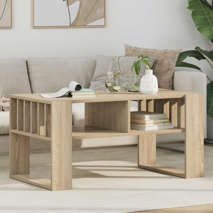 Mesa de centro, roble sonoma, 92 x 49,5 x 45 cm, madera de ingeniería.