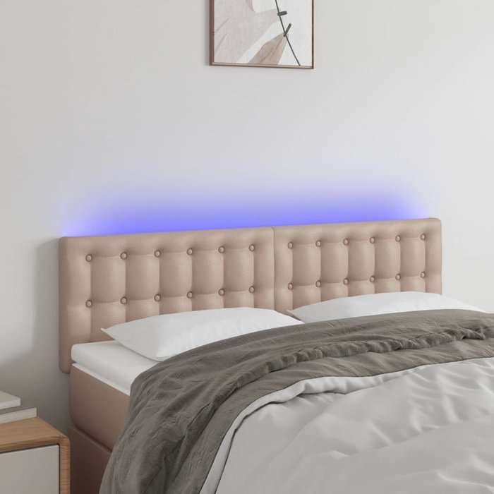 Cabecero con led cuero sintético color capuchino 144x5x78/88 cm