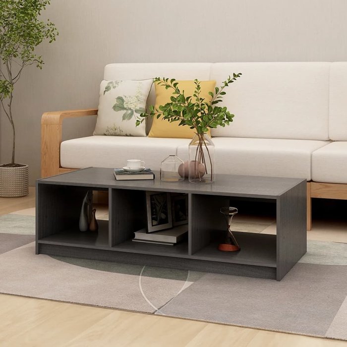 Mesa de centro gris 110x50x34 cm madera maciza de pino