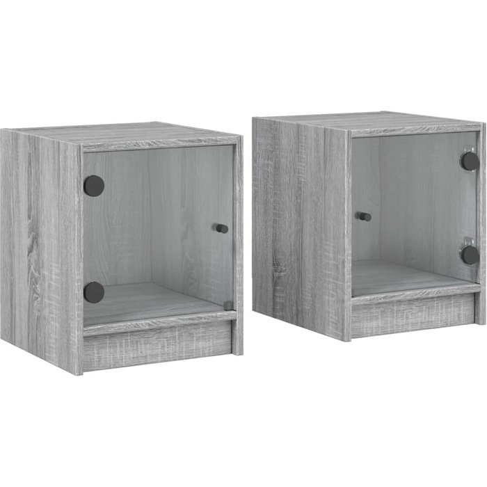 Mesitas noche con puertas vidrio 2 uds gris sonoma 35x37x42 cm - comfortxl