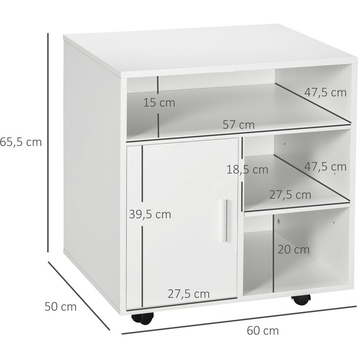 Mueble oficina móvil impresora blanco 60x50x65,5cm estantes