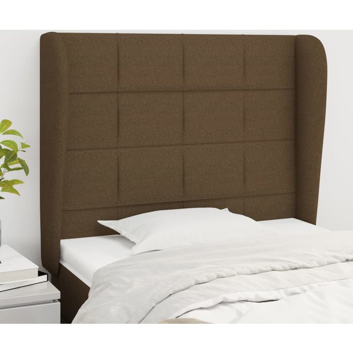 Cabecero con alas marrón oscuro 83x23x118/128 cm tela