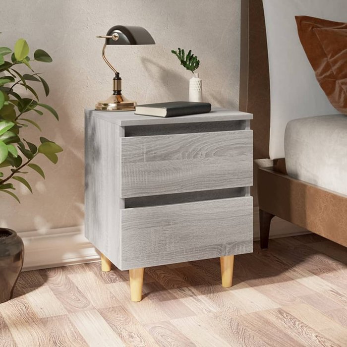 Mesita de noche con patas de madera sonoma gris, 40x35x50 cm