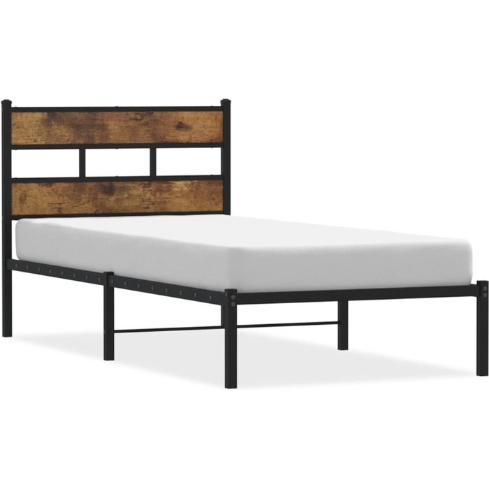 Estructura de cama sin colchón metal roble ahumado 100x200 cm — comfortxl