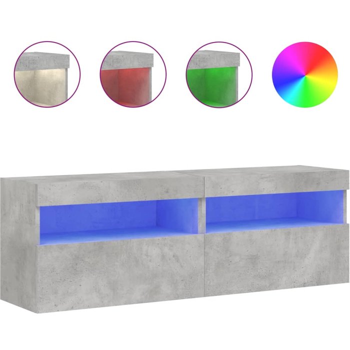Muebles de tv de pared con luces led 2 uds gris hormigón 60x30x40 cm
