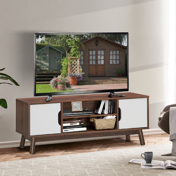 Mueble tv industrial blanco hasta 50 con estante y 2 armarios 119x37x48cm