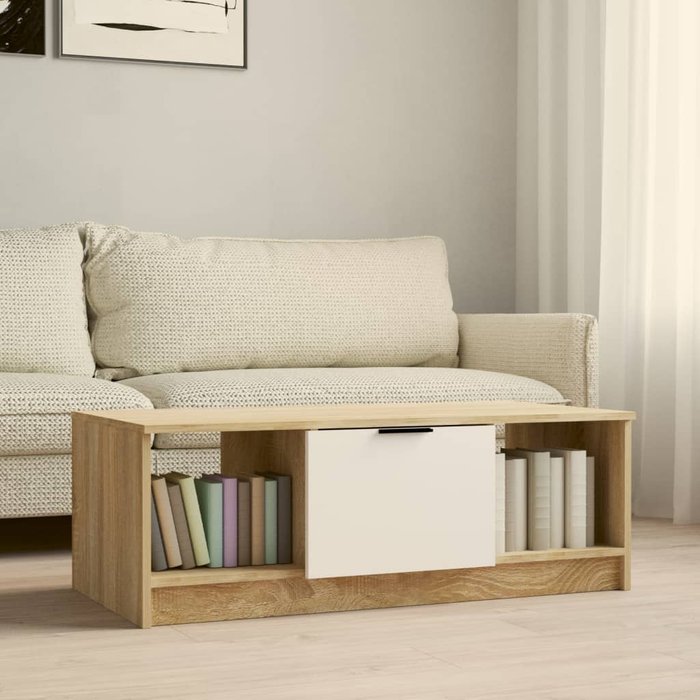 Mesa de centro roble blanco y sonoma 102x50x36cm madera contrachapada