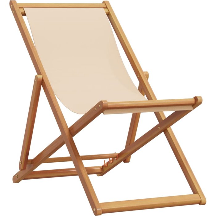 Silla de playa plegable madera maciza de eucalipto y tela beige cfw932867