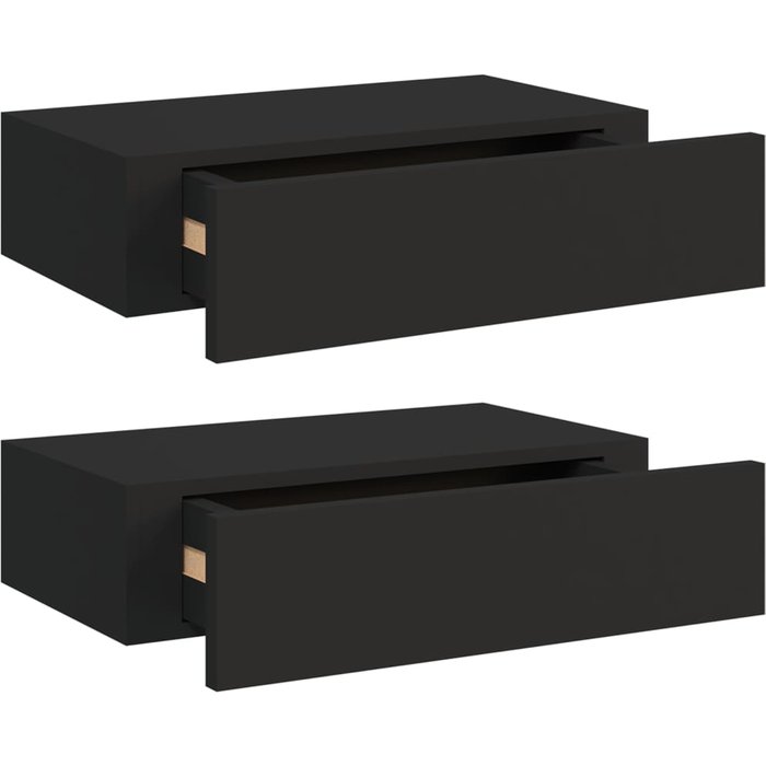 Estantes de pared con cajón 2 uds mdf negro 40x23,5x10 cm- comfortxl