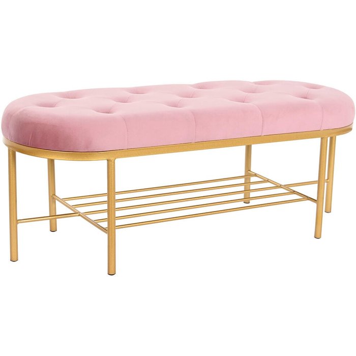 Banqueta dkd home decor 100 x 35 x 40 cm rosa dorado metal