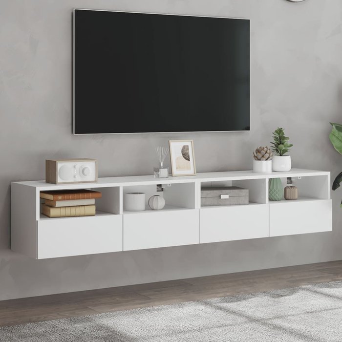 Mueble de tv de pared de 2 piezas, blanco, 80x30x30 cm, madera de ingeniería