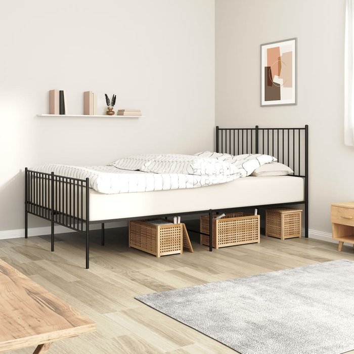 Estructura de cama de metal con cabecero/pie de cama negro 140x190 cm