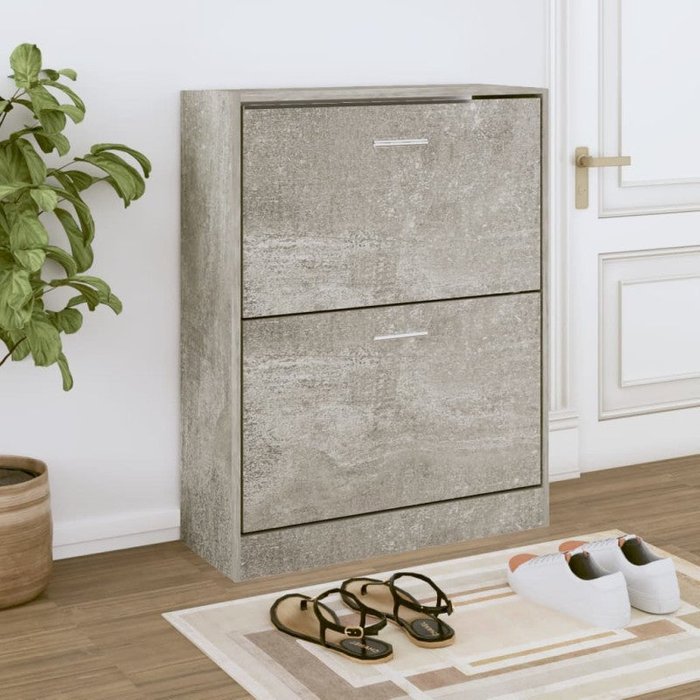 Vidaxl mueble zapatero madera contrachapada gris hormigón 63x24x81cm