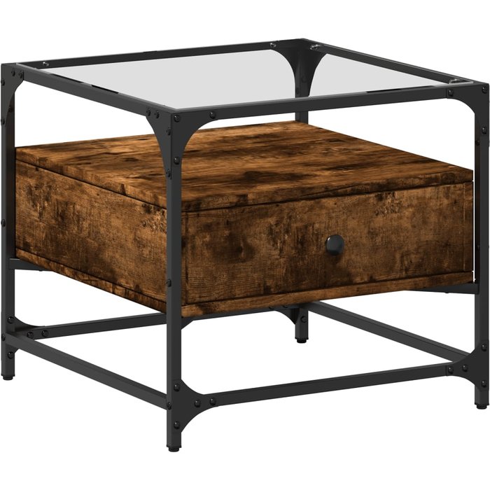 Mesa de centro tapa de vidrio acero roble ahumado 50x50x45 cm - comfortxl
