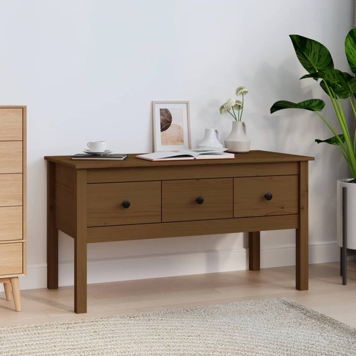 Mesa de centro, color miel, 102x49x55 cm, madera maciza de pino.