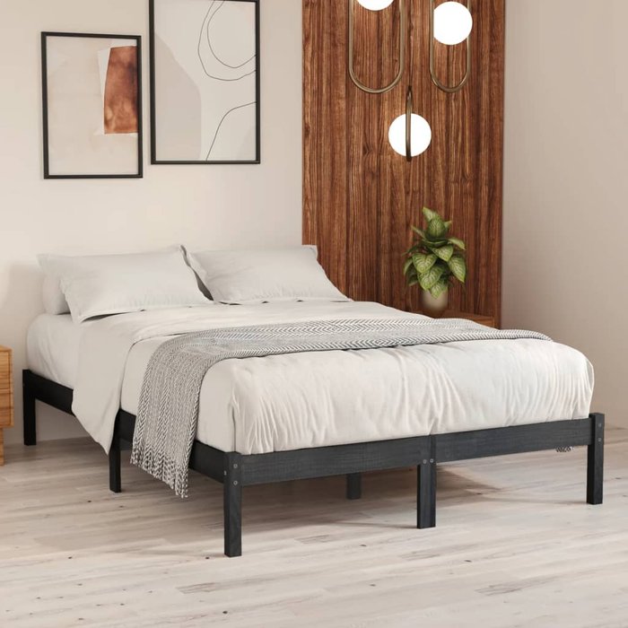 Estructura de cama gris madera maciza de pino 200x200 cm